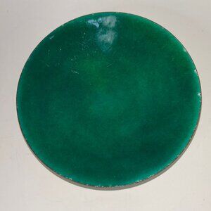 Vintage MCM Signed Myra Rankin 5 3/4" Green Enamel Copper Trinket Dish